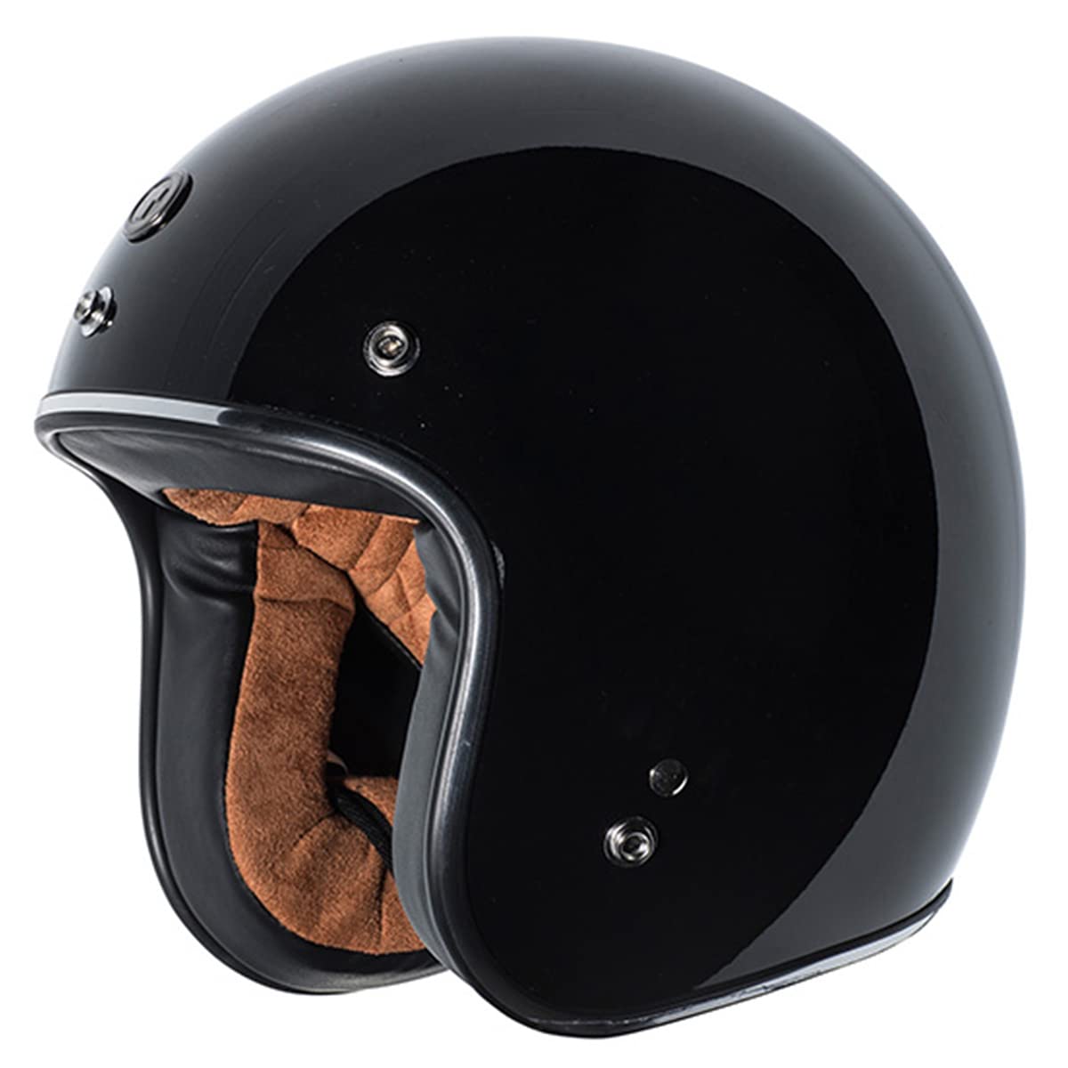 TORC T50 Route 66 open-face helmet front view, glossy black finish and compact silhouette.