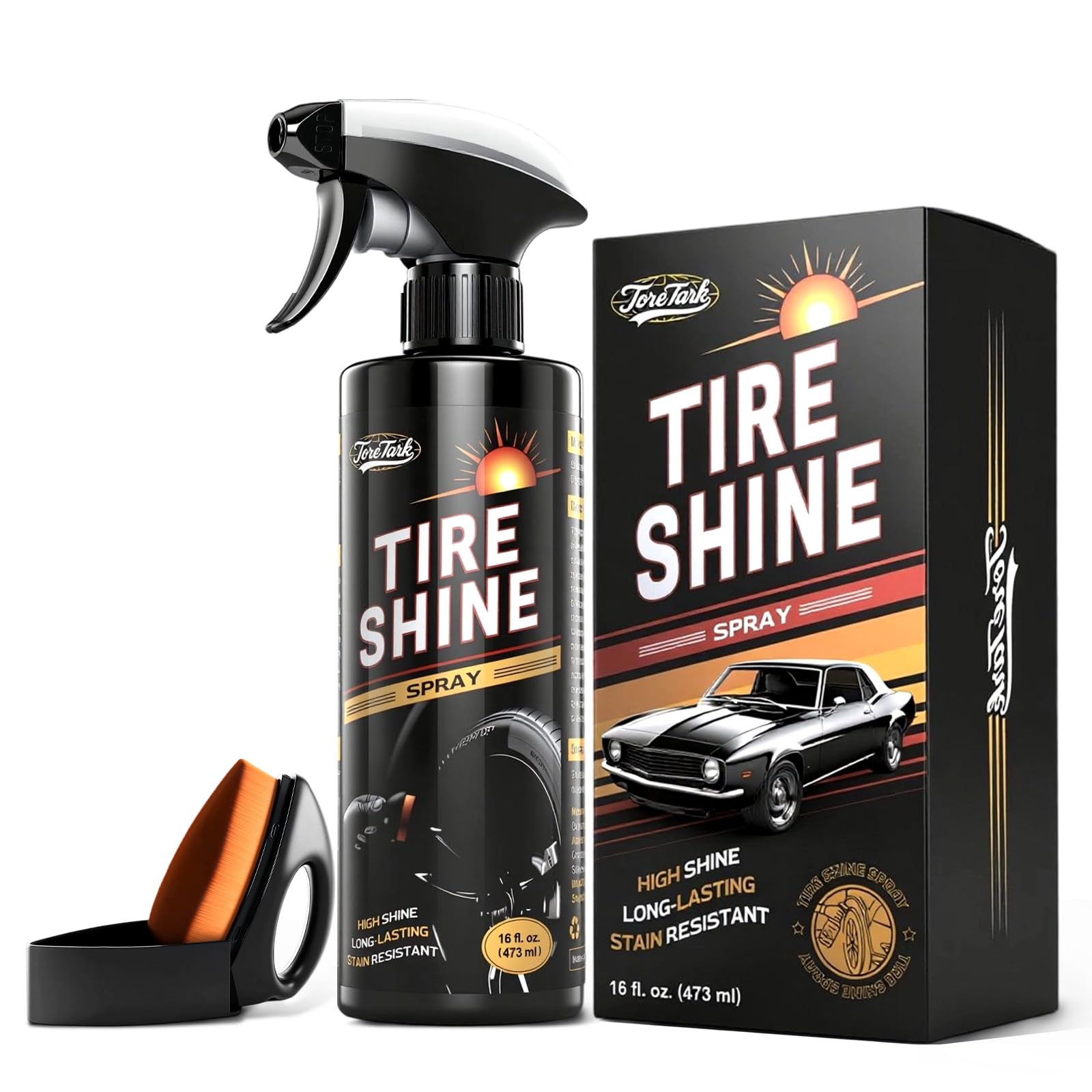 Toretark Ceramic Tire Shine Spray bottle delivers a high-gloss wet look finish