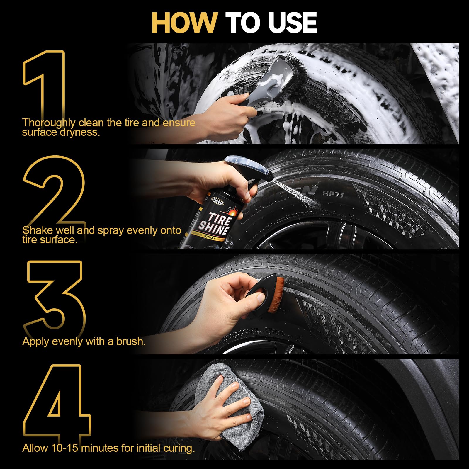 Toretark Ceramic Tire Shine Spray delivers deep wet gloss without sling