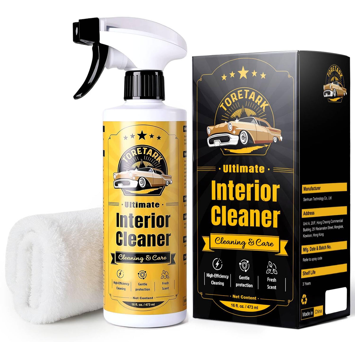 toretark interior cleaner bottle showing foam for deep cleaning
