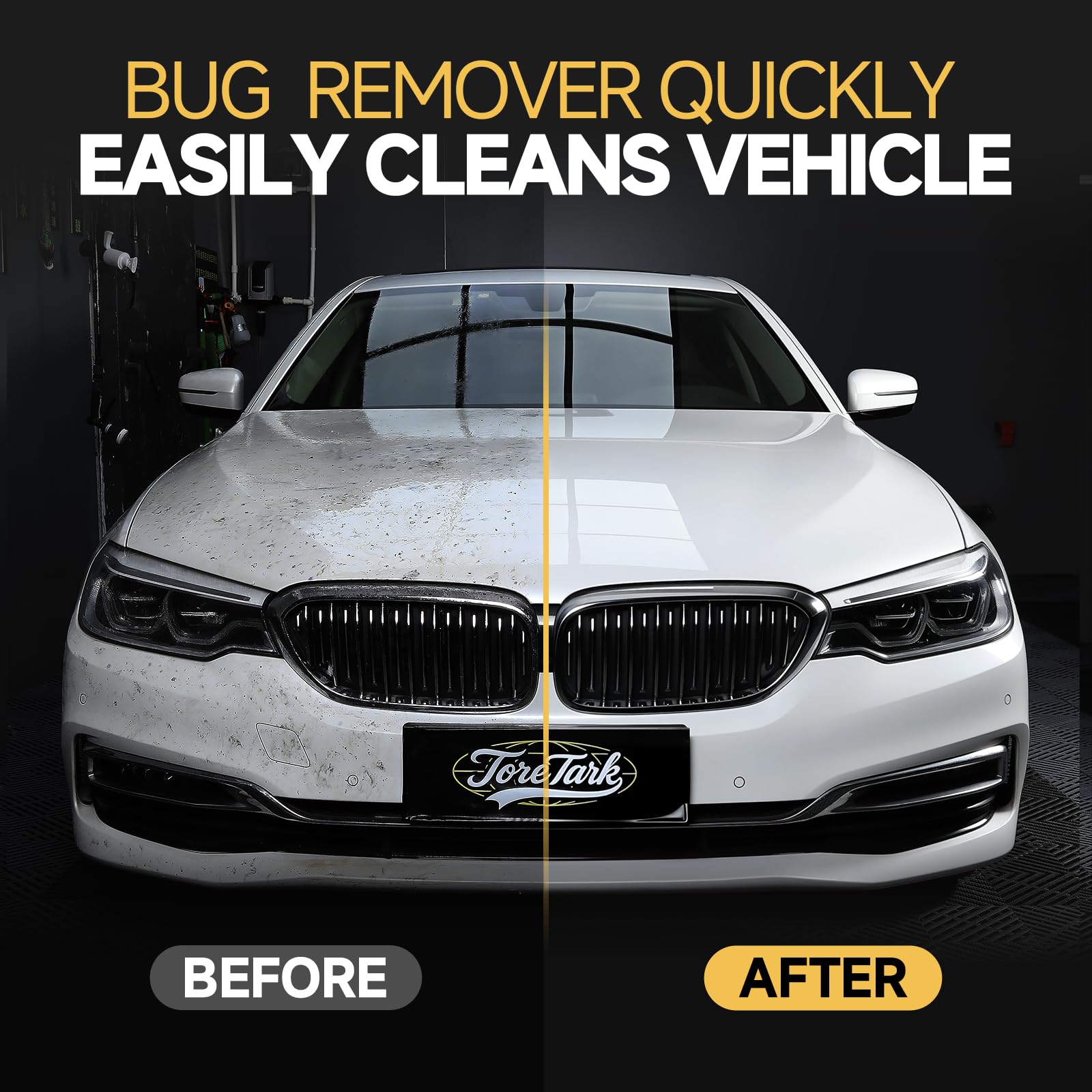 Toretark tree sap remover action dissolves sap on car door panels without scrubbing.