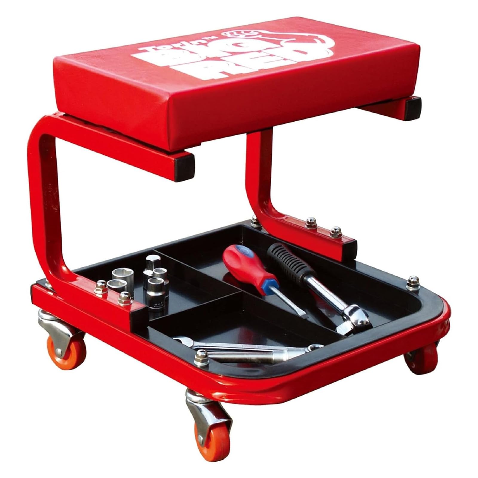 BIG RED Torin TR6300 rolling creeper seat angled view highlighting padded cushion for comfort