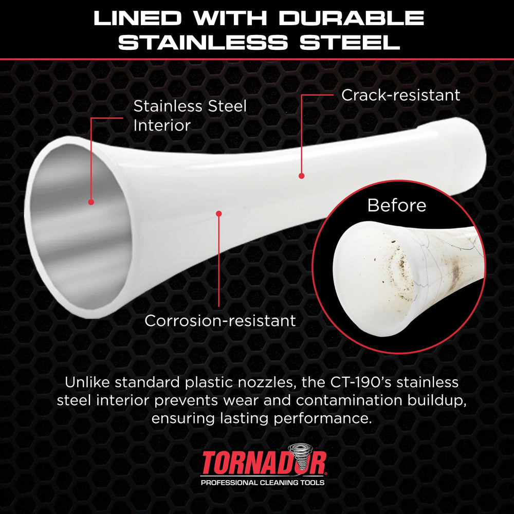 Tornador CT-190 durable interior lining reduces wear during repeated cleanings.