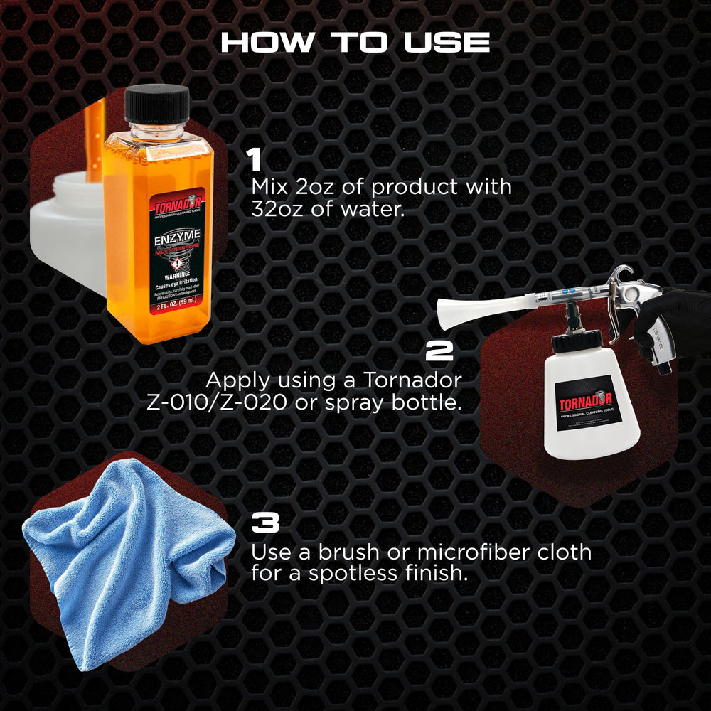 Tornador TC-Enzyme car seat cleaning lifts upholstery stains.