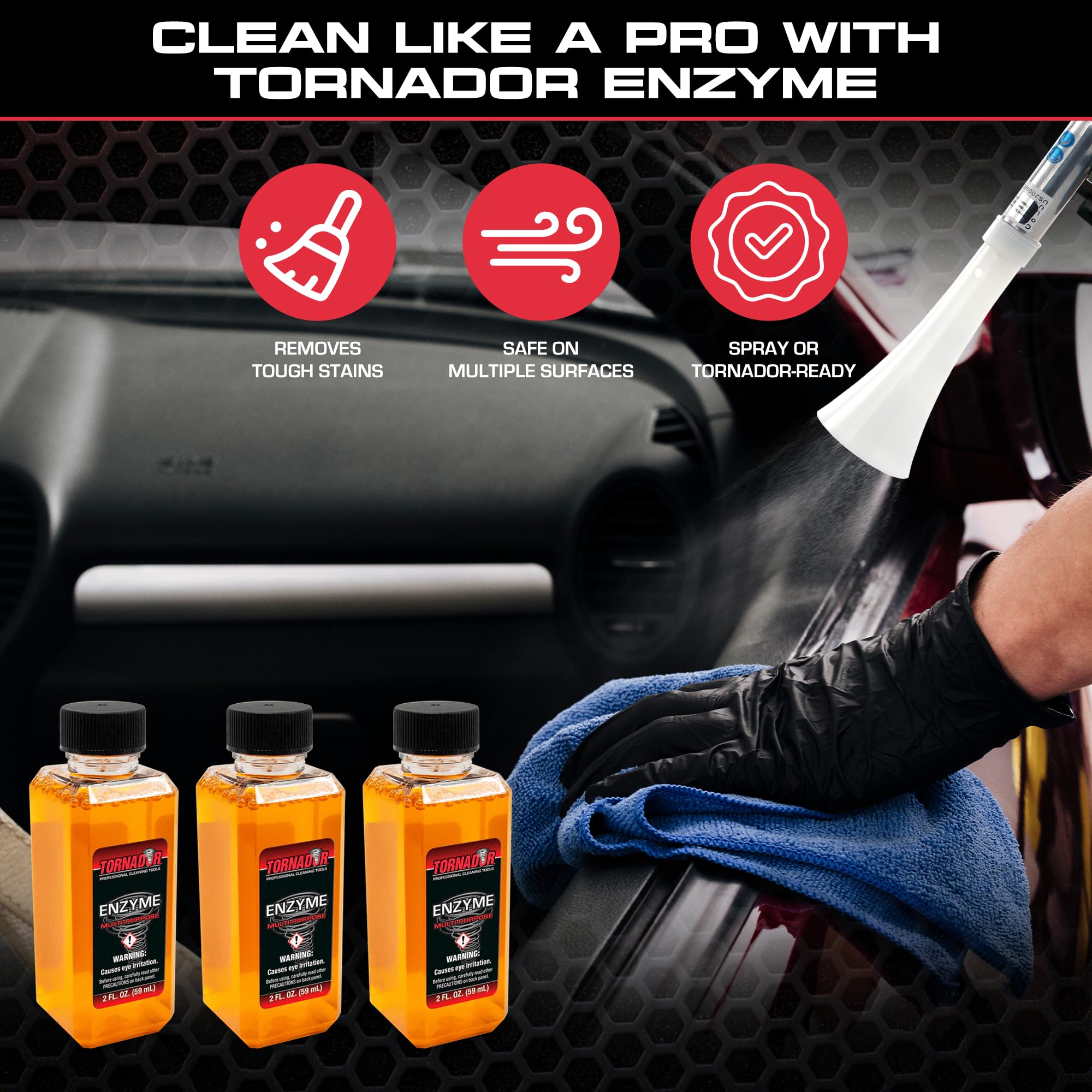Tornador TC-Enzyme interior surfaces become residue-free after cleaning.