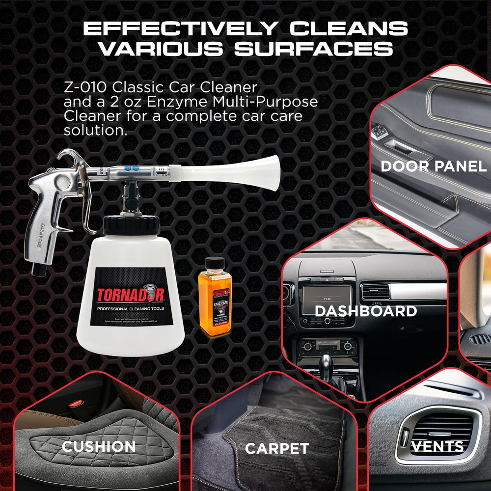 Tornador Z-010 interior cleaning on dashboards and plastics without oversaturation.