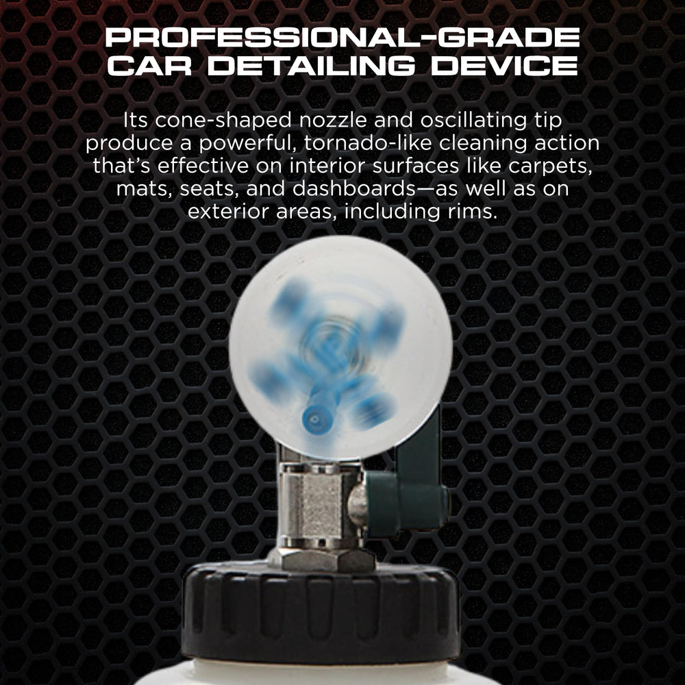 Tornador Z-010 oscillating tip reaches tight dashboards and vents for thorough cleaning.