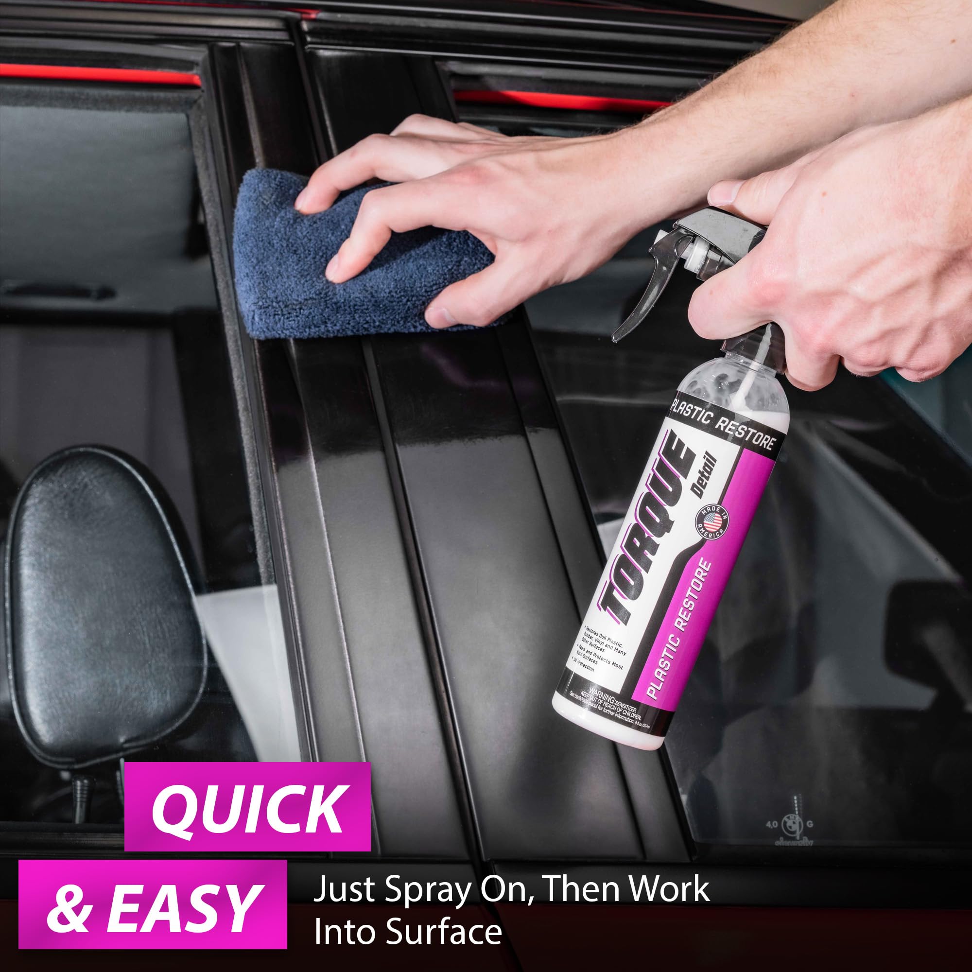 Torque Detail oxidation removal on grey trim yields a deeper black look.