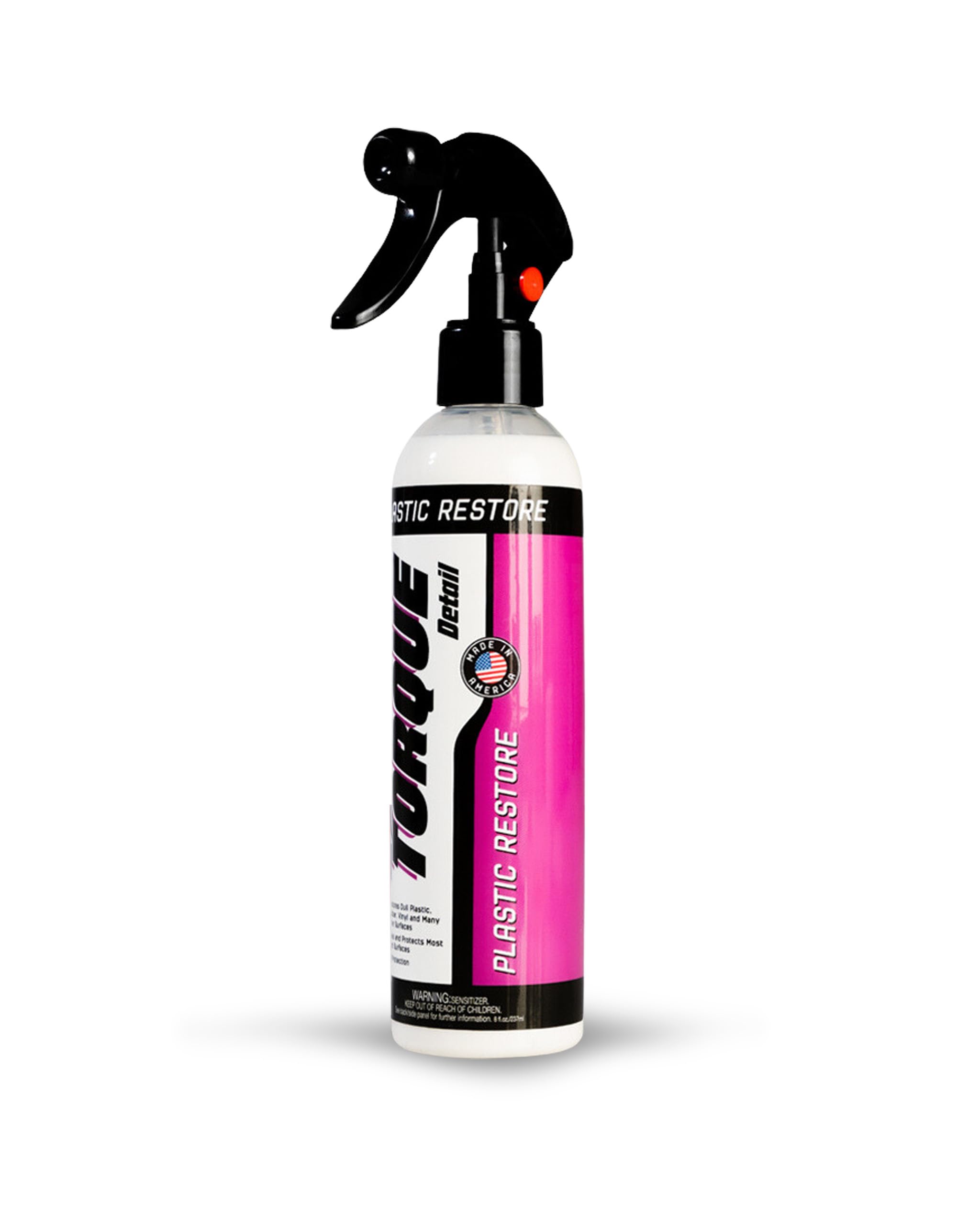 Torque Detail Plastic Restorer bottle restores faded plastic with an even shine.