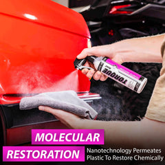 Torque Detail Trim Restorer spray demonstrates application on an interior panel.