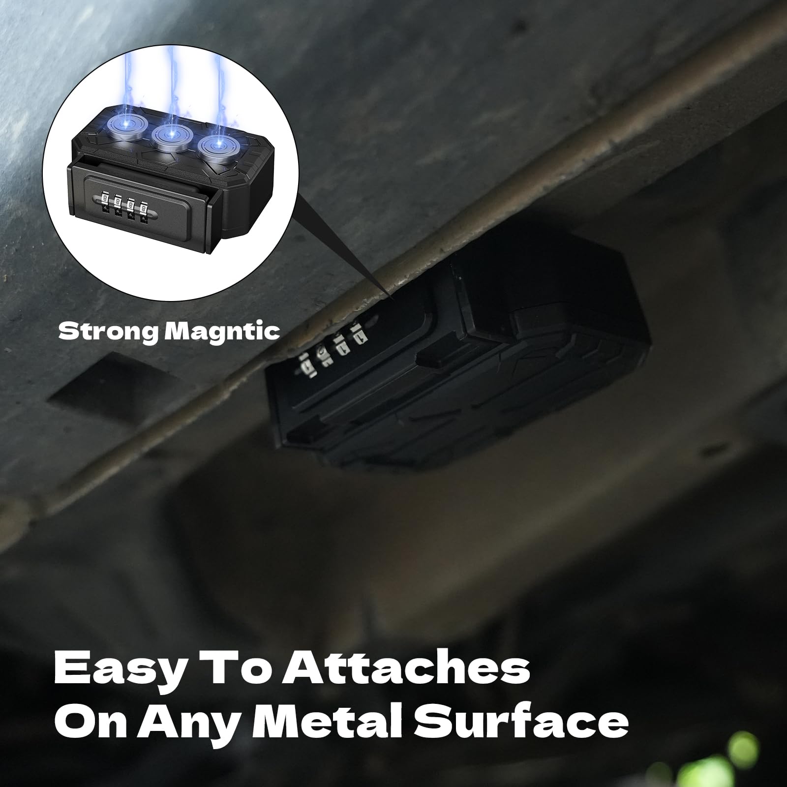 TOSICAM key box mounted under a vehicle for strong magnetic hold