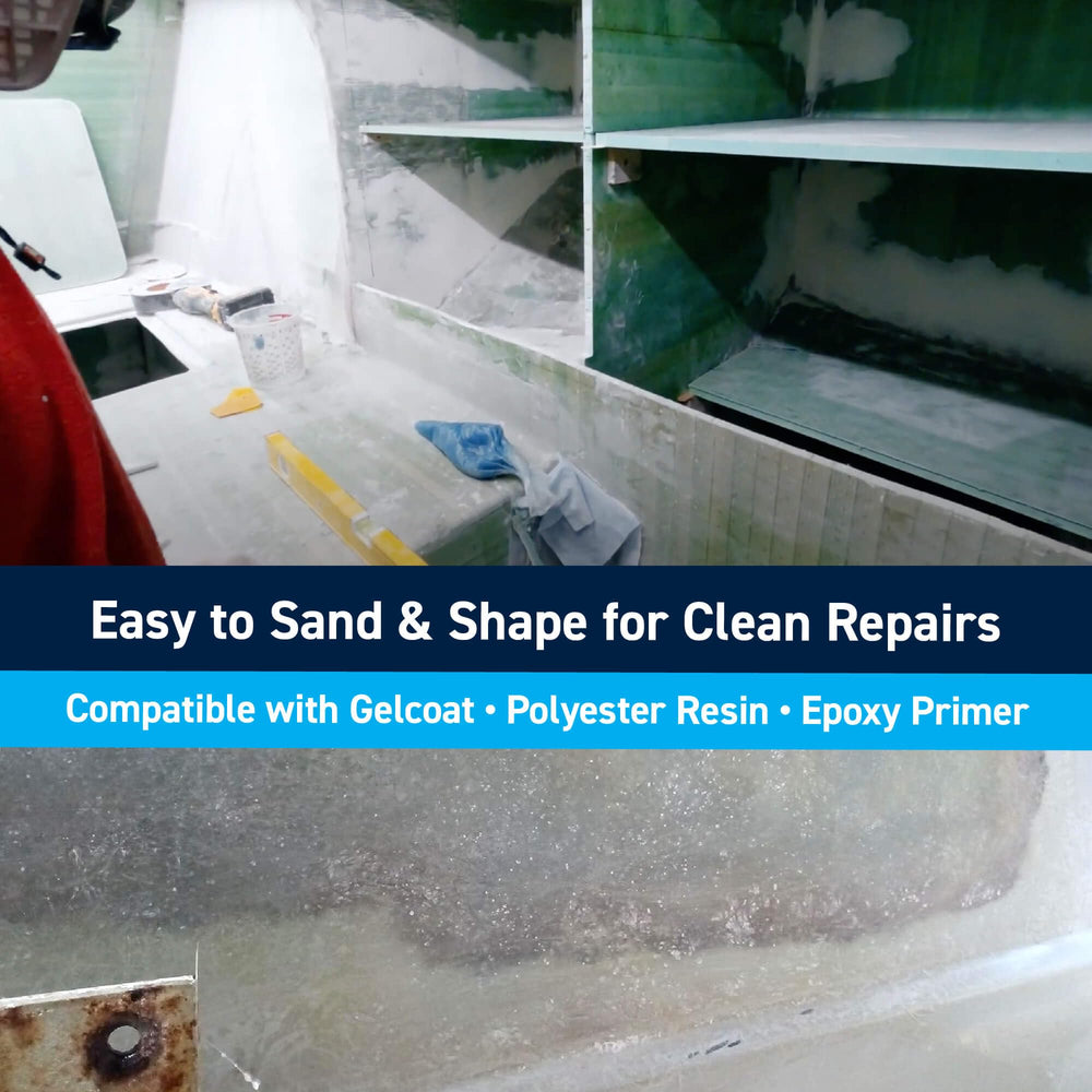 TotalBoat Polyester Structural Repair Putty includes MEKP catalyst for controlled working time.