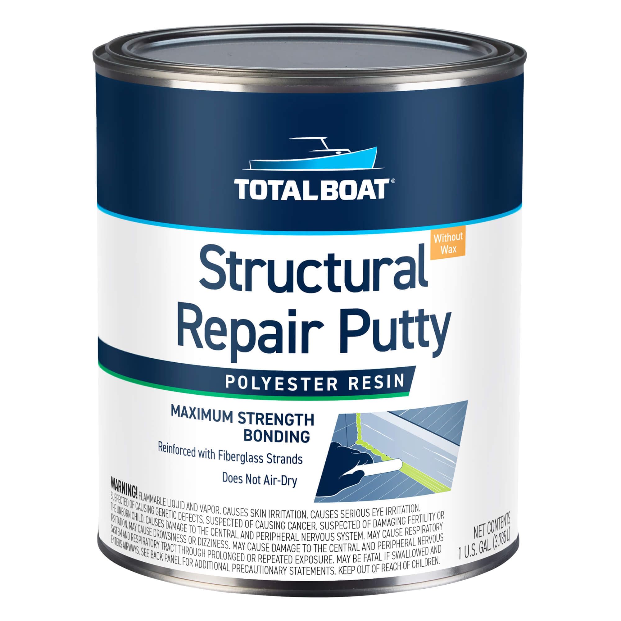 TotalBoat Polyester Structural Repair Putty being mixed for quick, strong repairs.