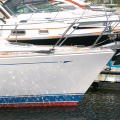 TotalBoat TotalBuff with wool pad delivers aggressive cut on weathered gelcoat.