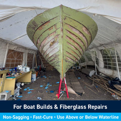 TotalBoat TotalFair being spread on hull for a smooth fairing