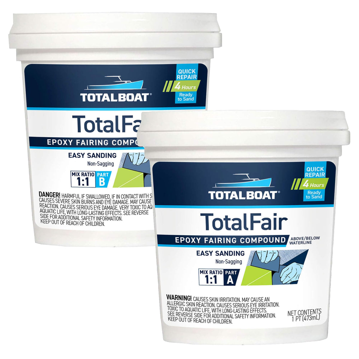 TotalBoat TotalFair blue-yellow mix turns green for easy fairing