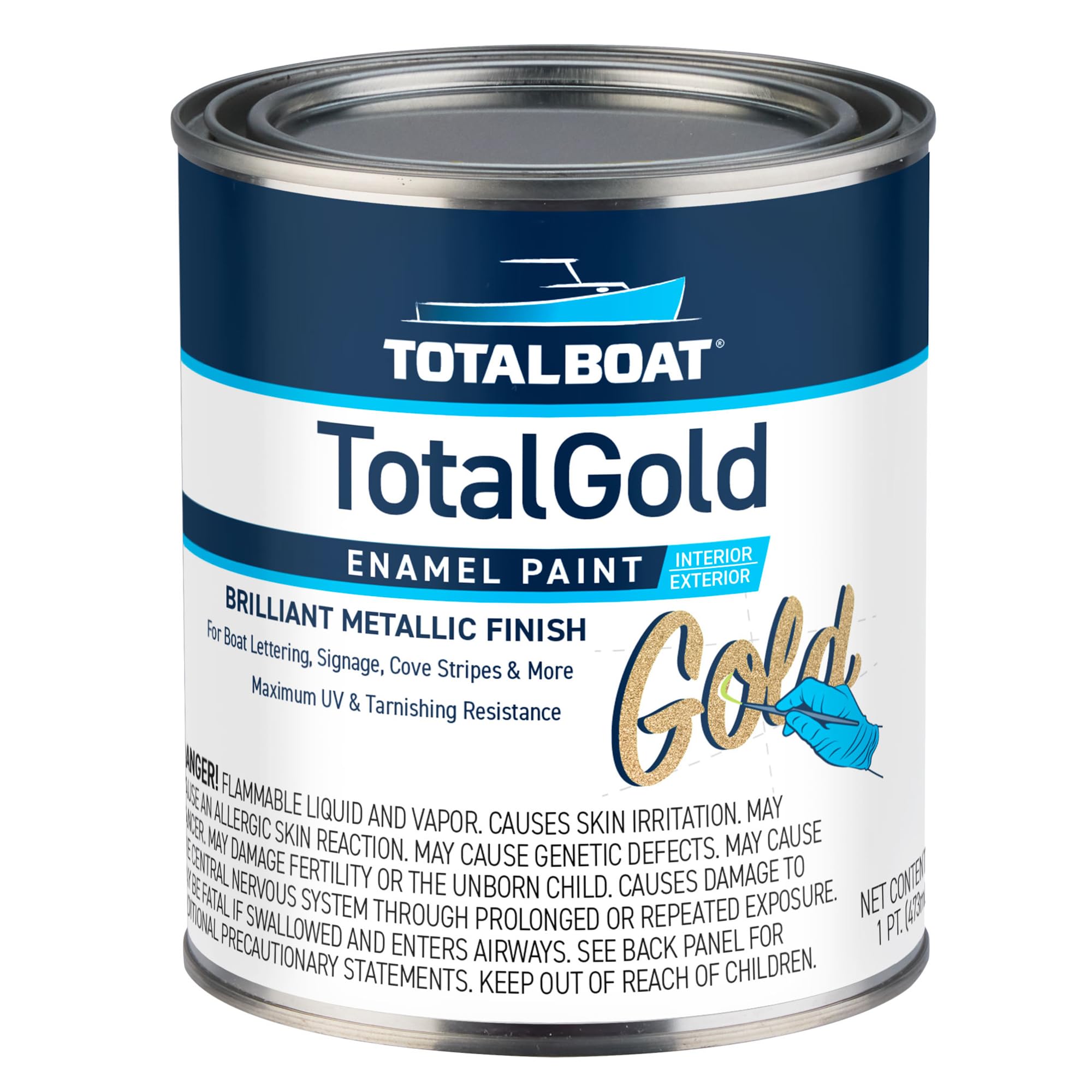 TotalBoat TotalGold bottle closeup for easy gilded DIY projects.