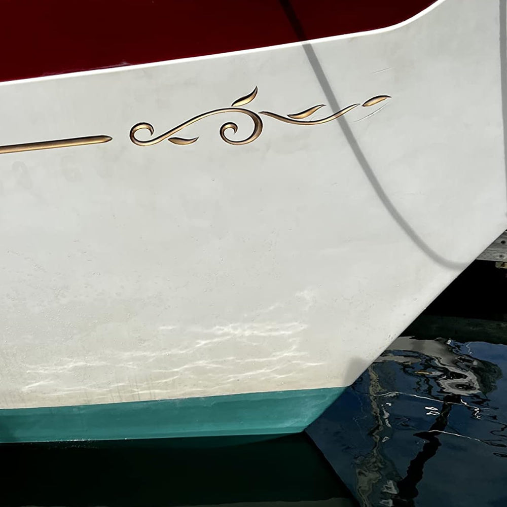 TotalBoat TotalGold outdoor sign lettering with tarnish-resistant coating.