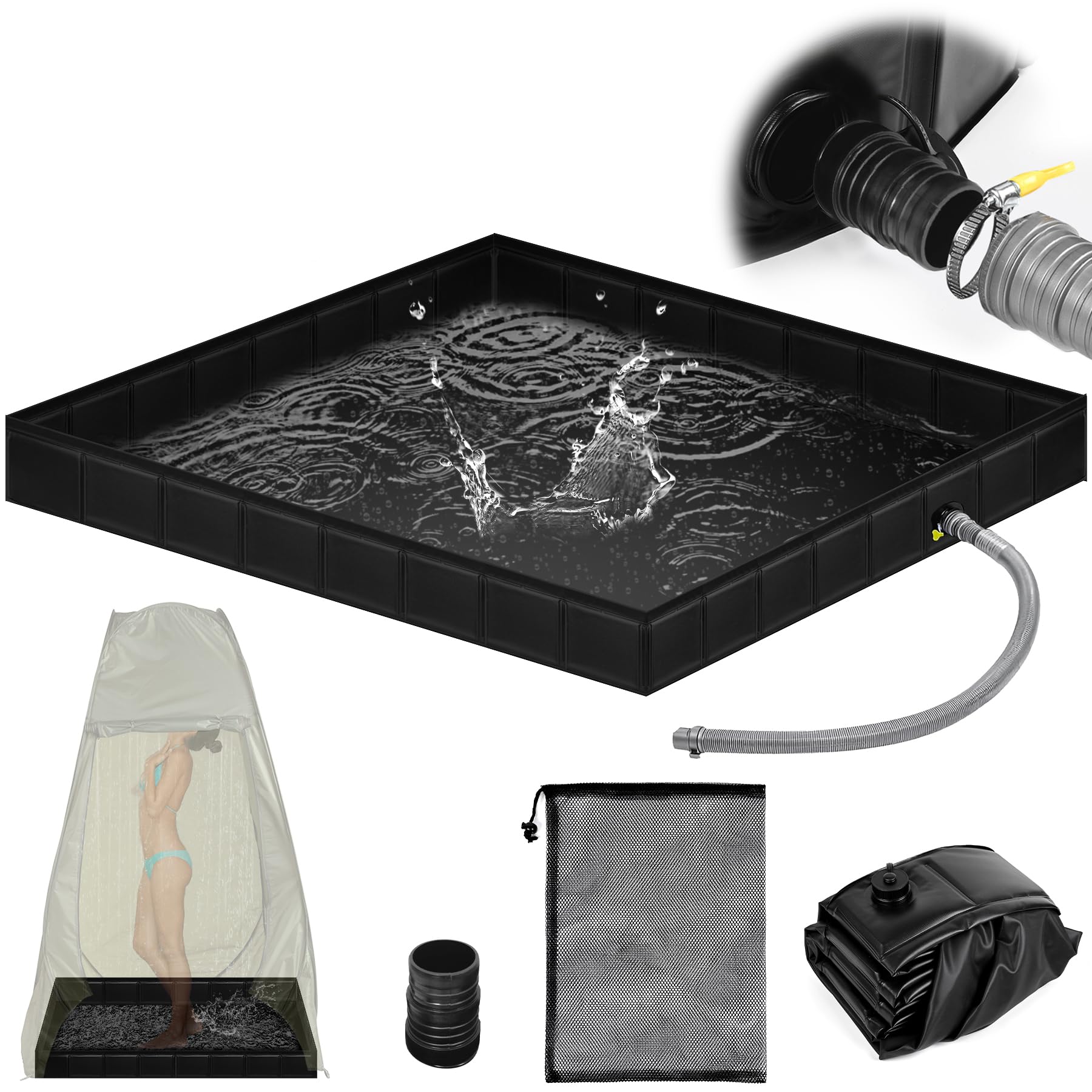 Tottist upgraded portable shower pan wide shot highlighting spacious outdoor rinse base.