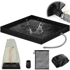 Tottist upgraded portable shower pan wide shot highlighting spacious outdoor rinse base.