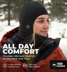 Tough Headwear balaclava breathable mouth panel highlights airflow during skiing or running.