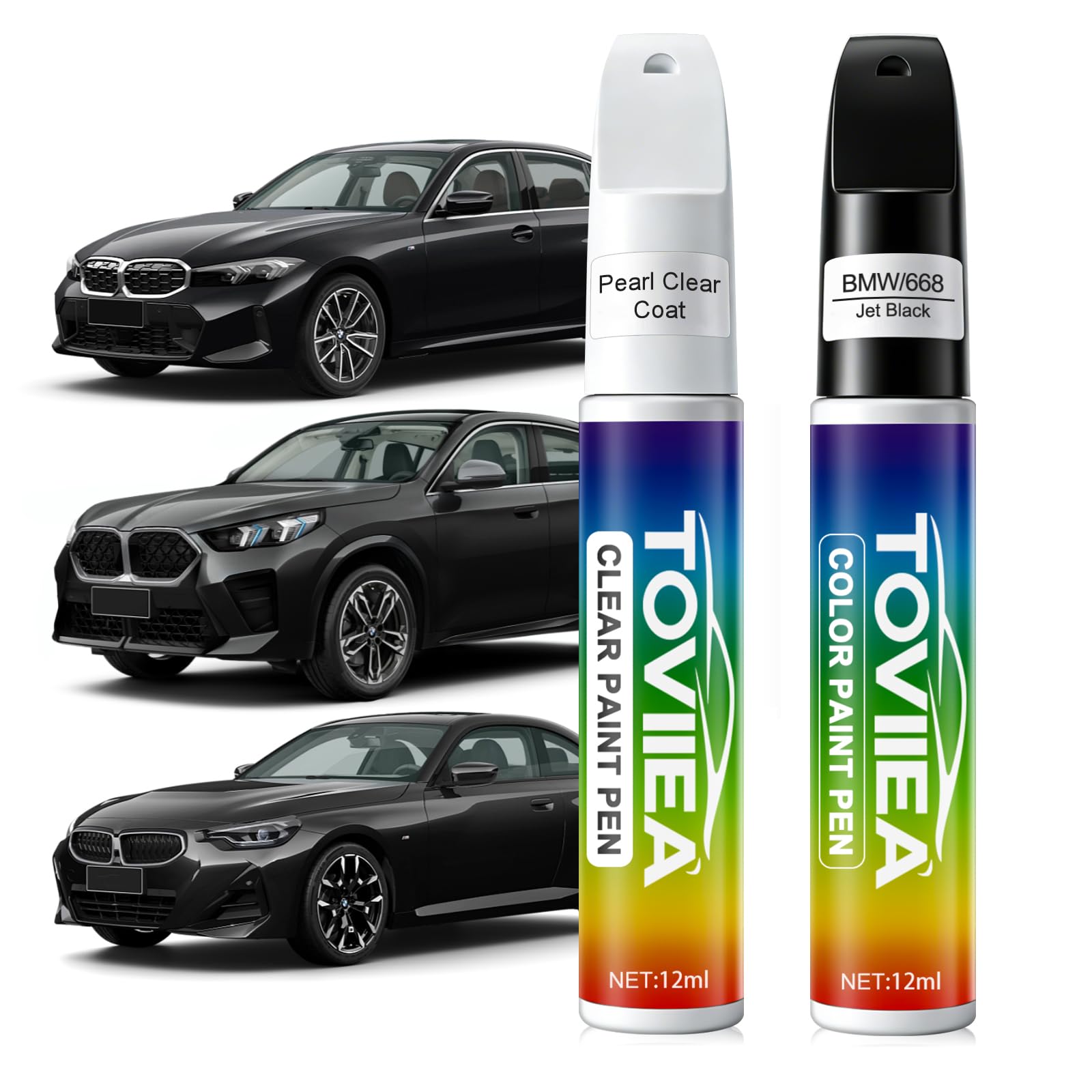 Toviiea Jet Black 668 paint bottle enables precise color matching for BMW panels.