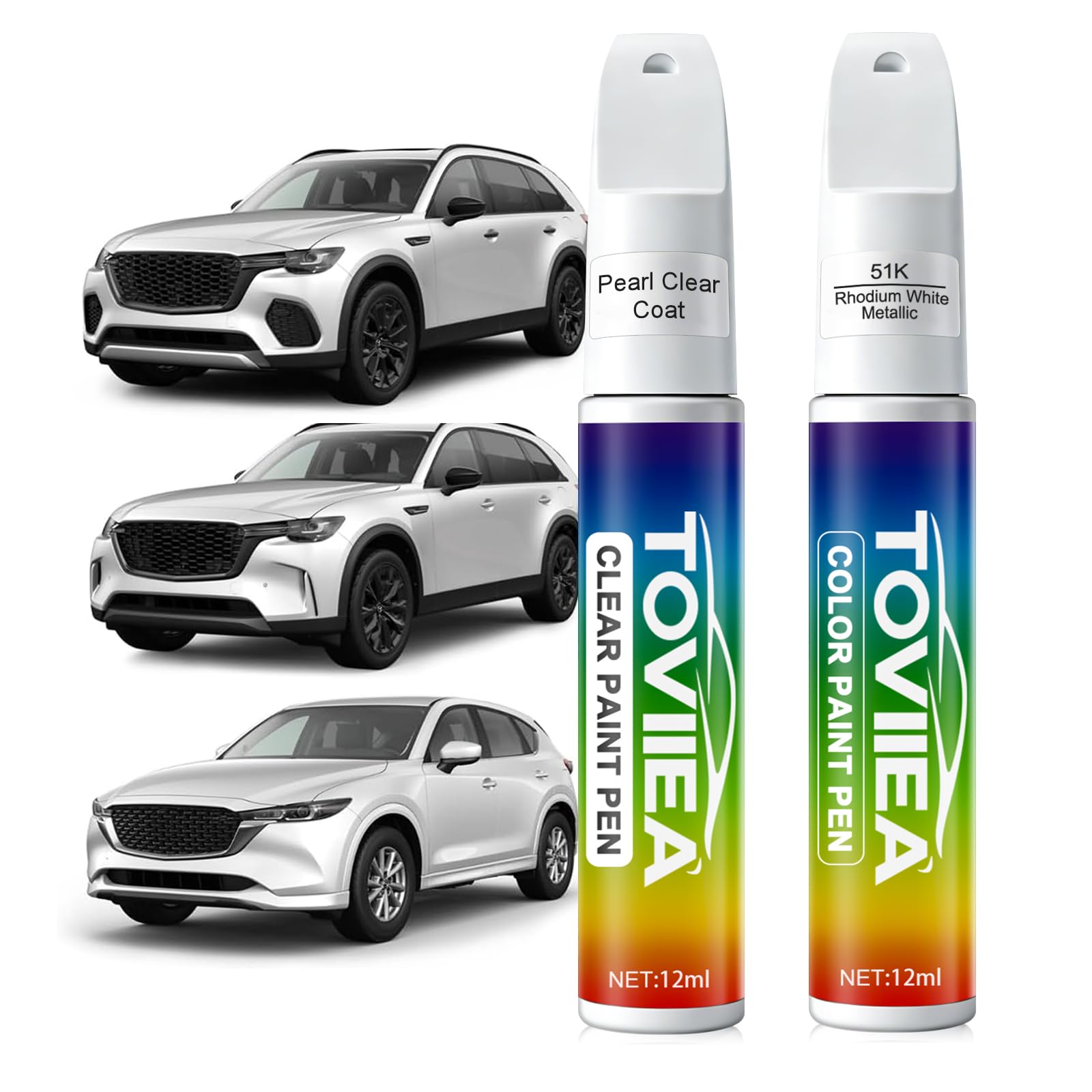 Toviiea Rhodium White Metallic 51K paint bottle for Mazda touch-ups.