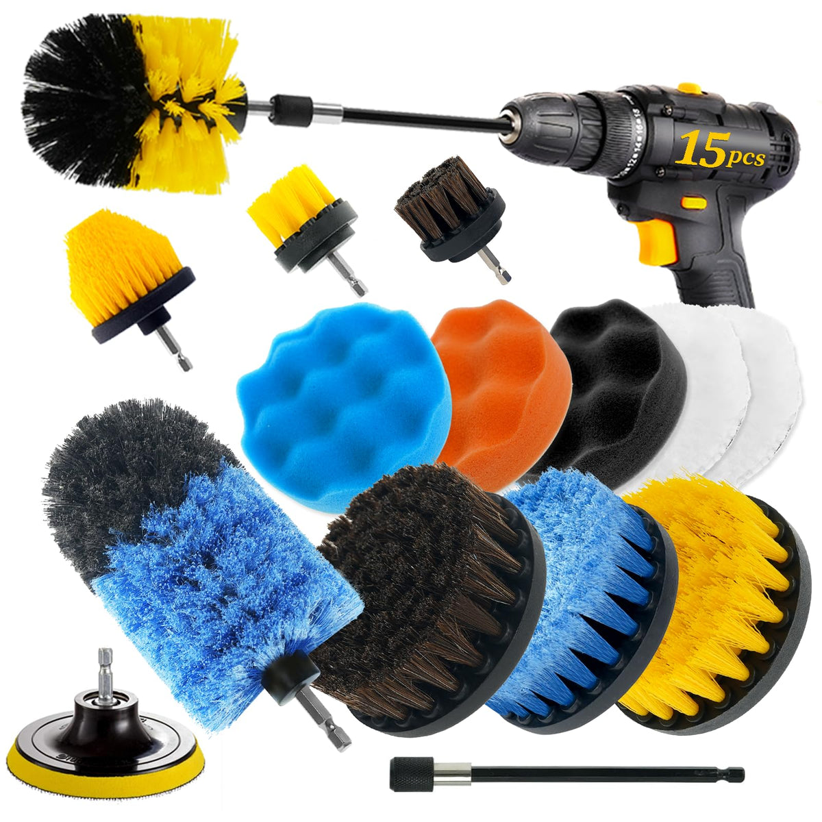 TOWBRUS 15-piece drill brush attachments set for versatile heavy-duty cleaning.