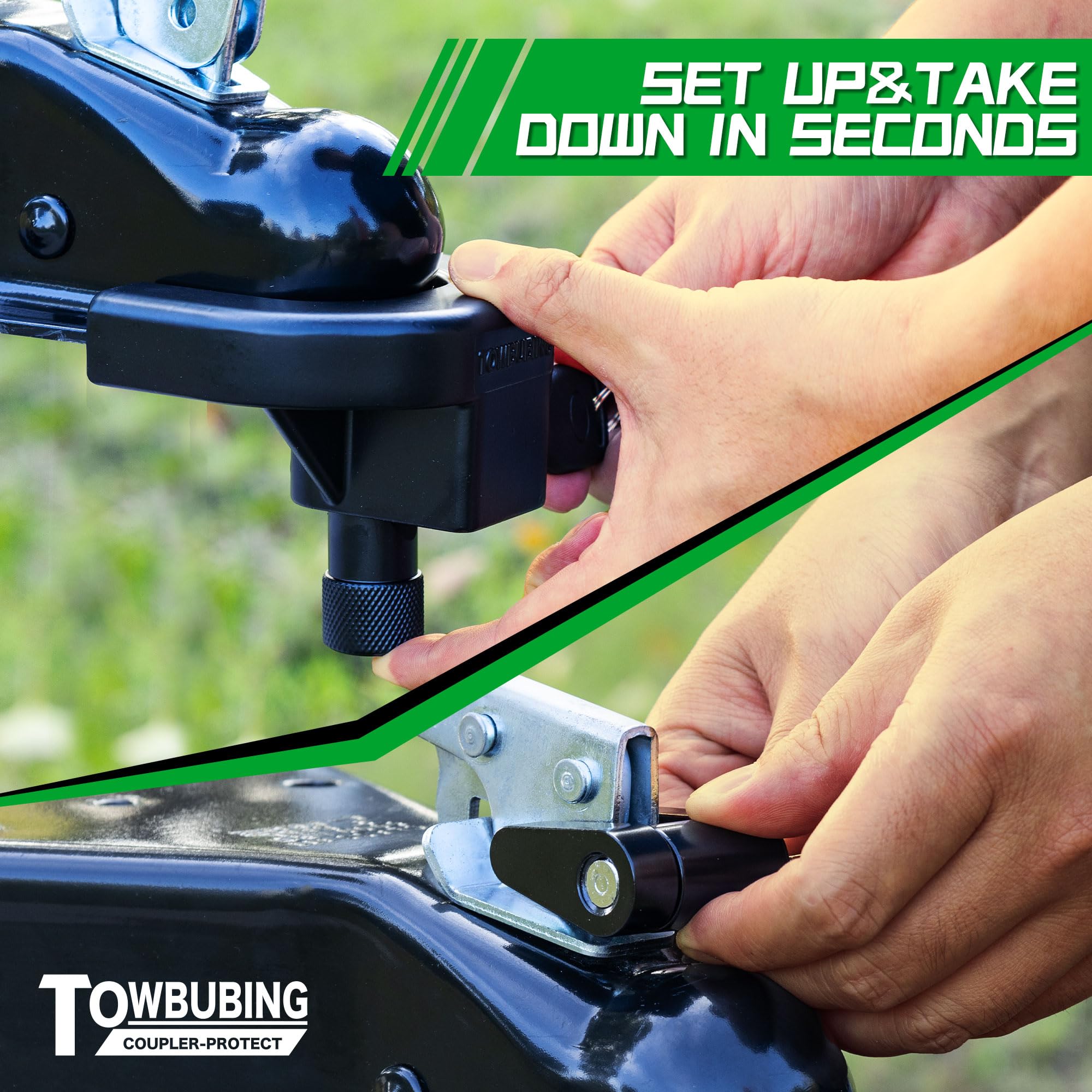 TOWBUBING 2in A-Frame compatibility helps secure common trailer setups.