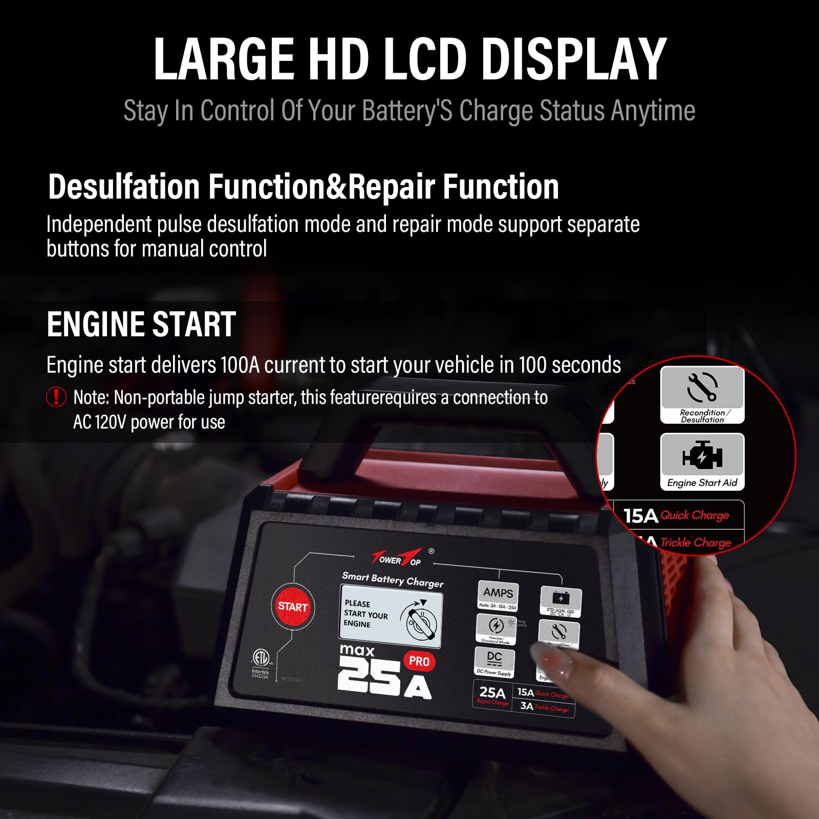 TowerTop 25A Max Pro winter mode improves cold-start readiness.