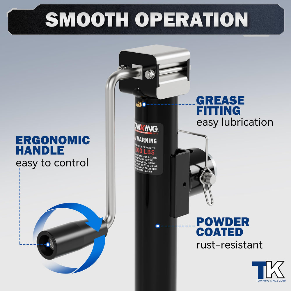 TowKing 10-inch lift demonstrates smooth extension for level trailer setups.