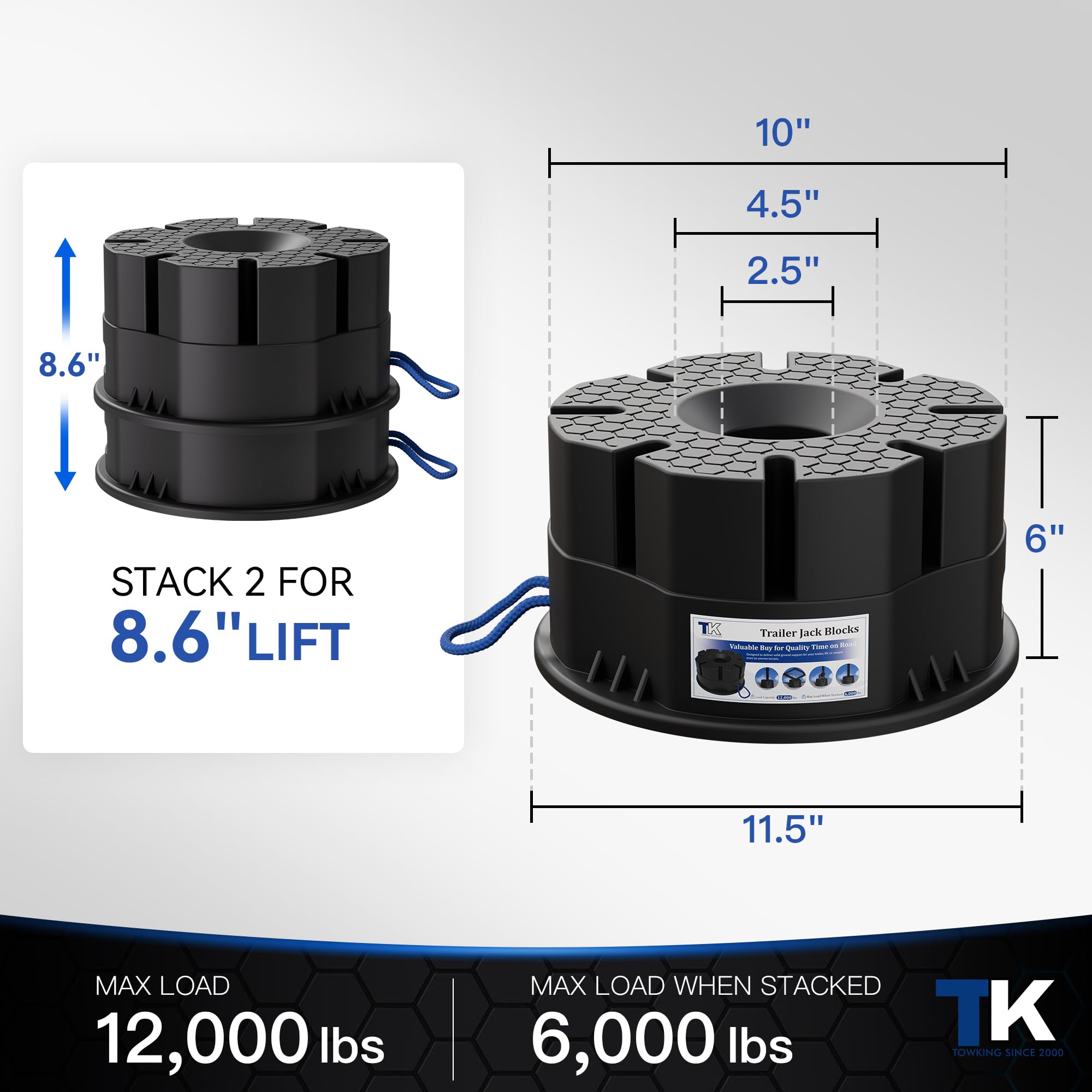 TOWKING 12,000 lb capacity jack blocks support heavy trailers safely