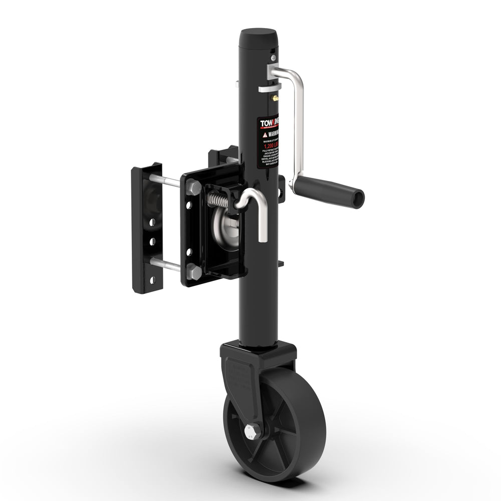 TOWKING 1200 lbs trailer jack with wheel provides stable support for light trailers.