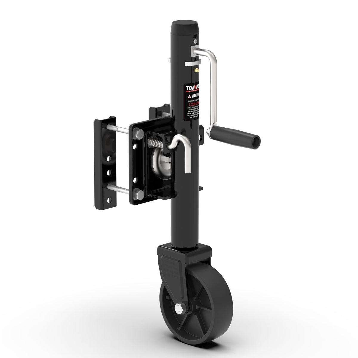 TOWKING 1200 lbs trailer jack with wheel provides stable support for light trailers.