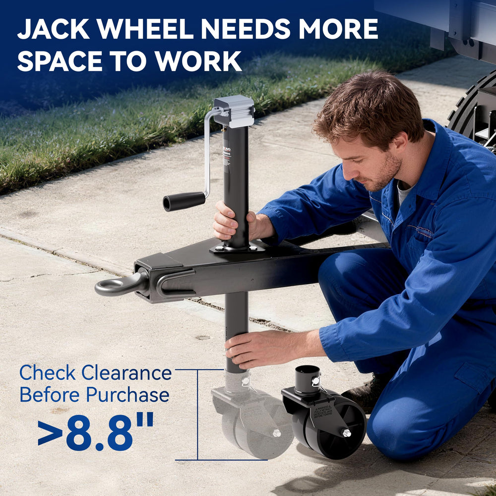 TowKING 2-inch jack-tube attachment shows quick, secure mounting for on-site setup.