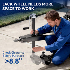TowKING 2-inch jack-tube attachment shows quick, secure mounting for on-site setup.