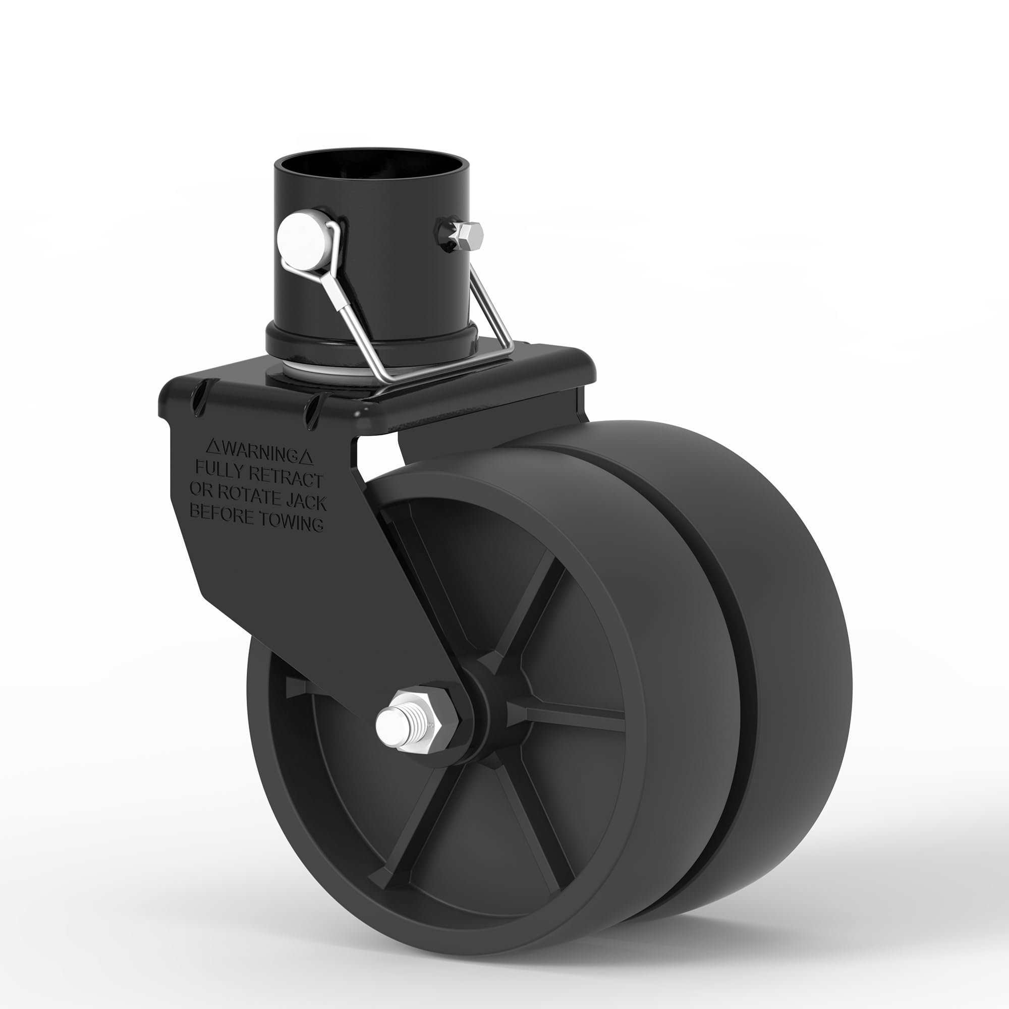 TowKING 2000lbs dual 6-inch trailer jack caster demonstrates robust lifting for boats and trailers.