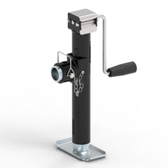 TowKing 5,000 lbs pipe-mount trailer jack installed for stable RV or boat trailer mounting.