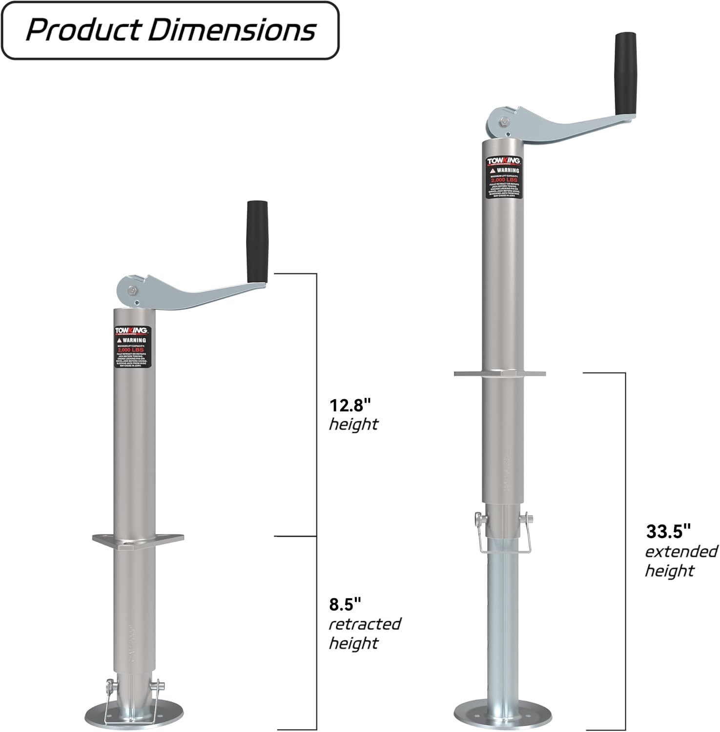 TowKing drop leg extended to 10 inches improves ground stabilization.