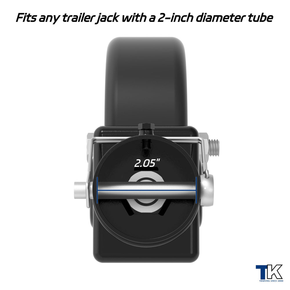 TowKing black trailer jack assembly as a robust, weather-ready upgrade
