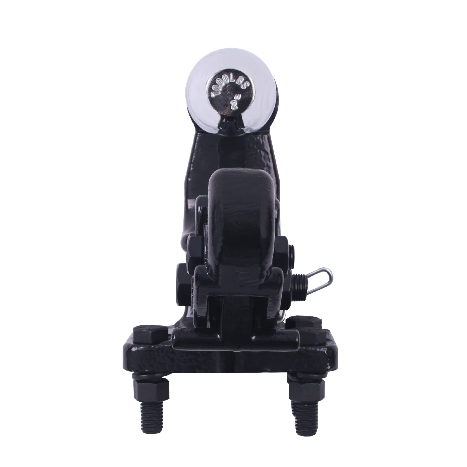 Chrome-plated 2-inch hitch ball on TowKing for corrosion resistance.