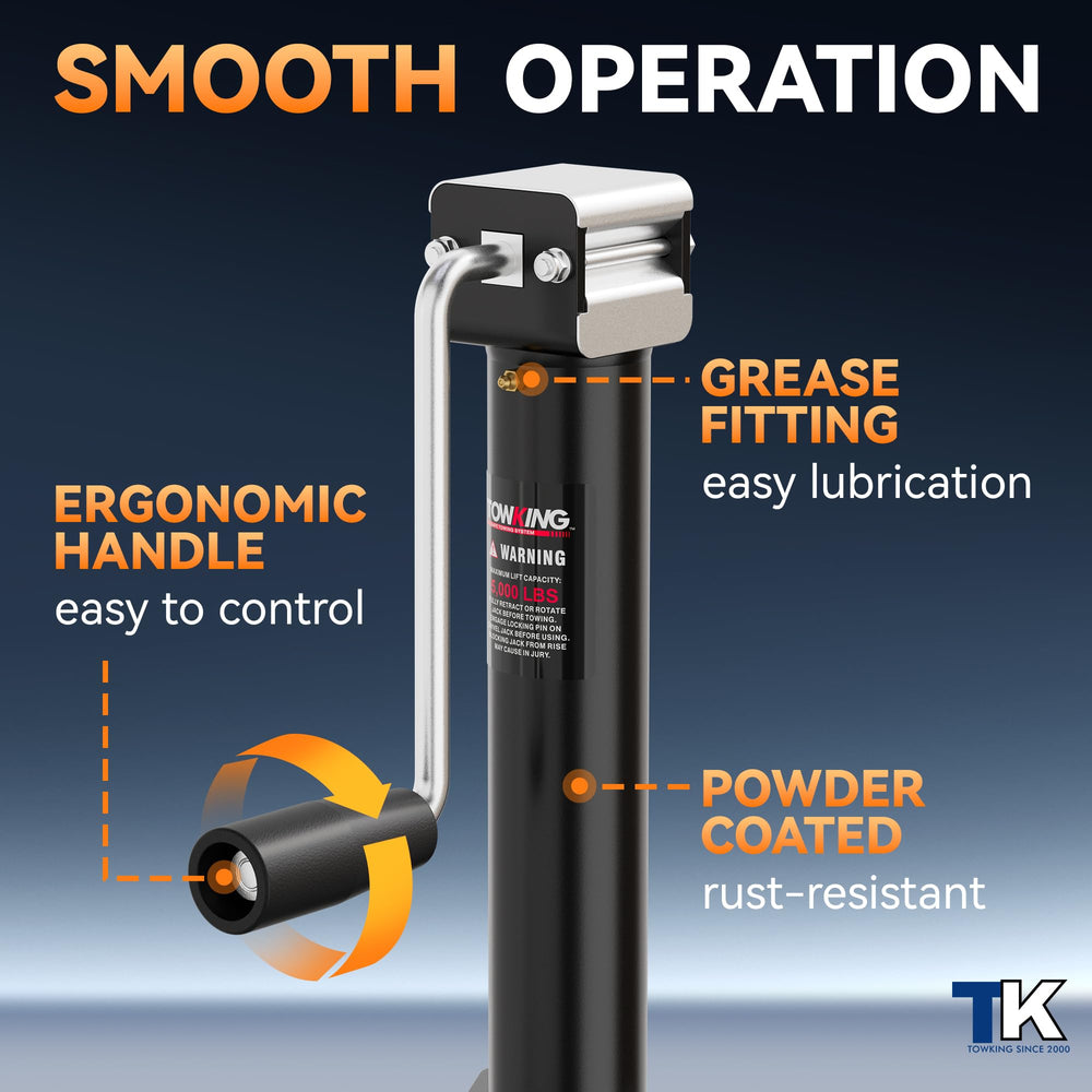 TowKing drop leg 10 inch height adds quick stability during setup