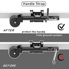 Towking handle strap keeps the handle off the ground during movement.