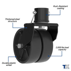 TowKING powder-coated steel resists rust, keeping the jack caster ready for outdoor use.