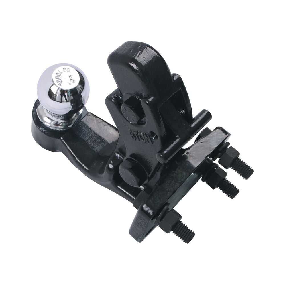Spring-loaded arm securing the trailer connection on TowKing hitch.