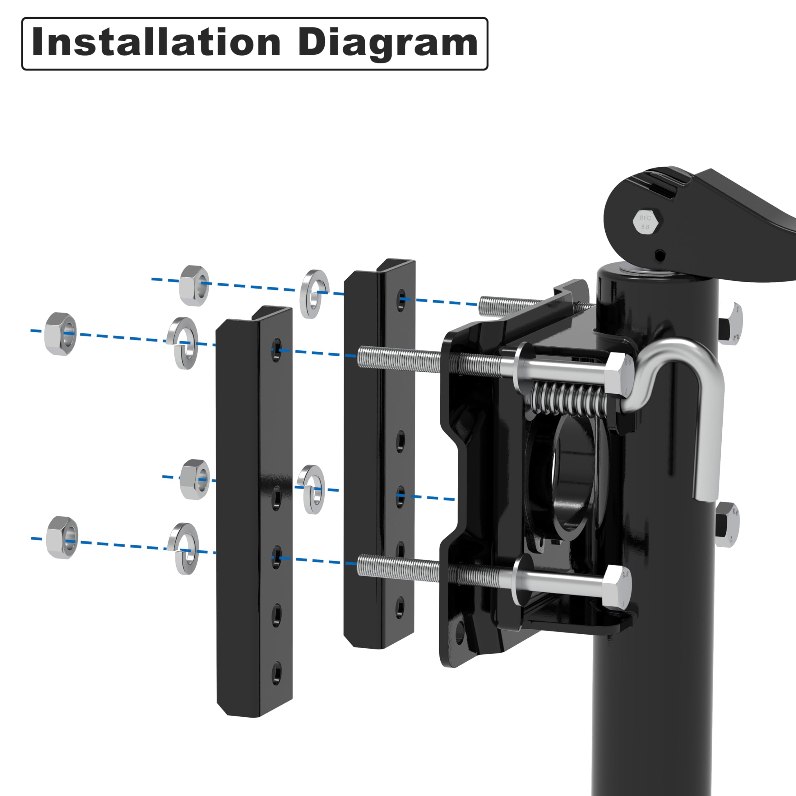 TowKing swivel bracket demonstrating versatile mounting options on trailer tongue