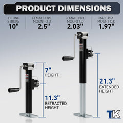 TowKing jack swivel bracket enables extra towing clearance during maneuvers.