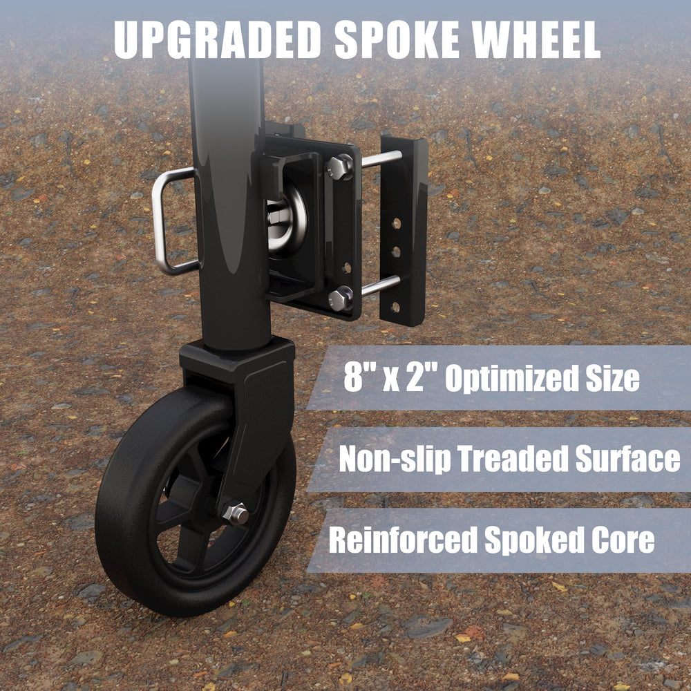 Towking handle strap keeps the handle off the ground during setup.