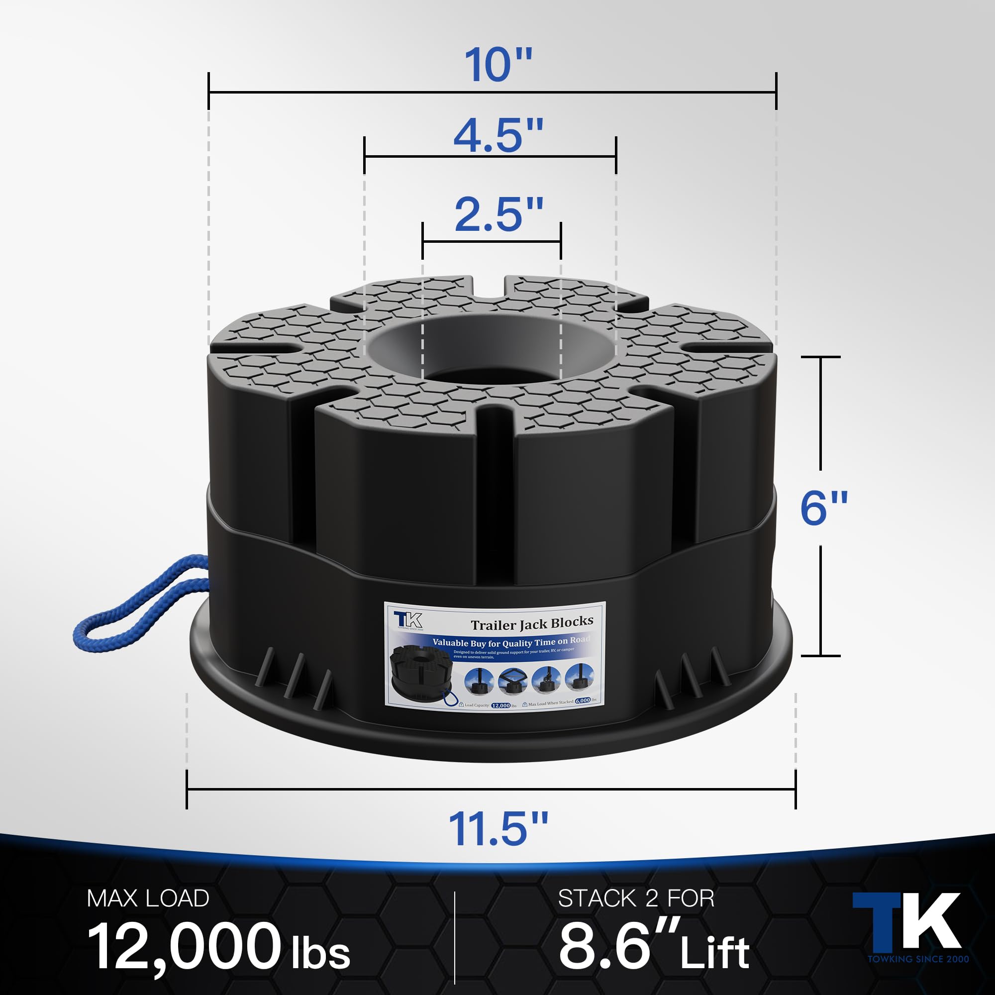 TOWKING universal-fit 10in platform fits all jack feet for versatile use.