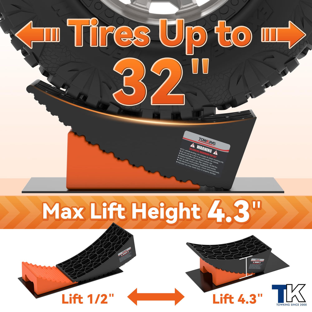 TowKing wheel chocks keep parked units secure during leveling.